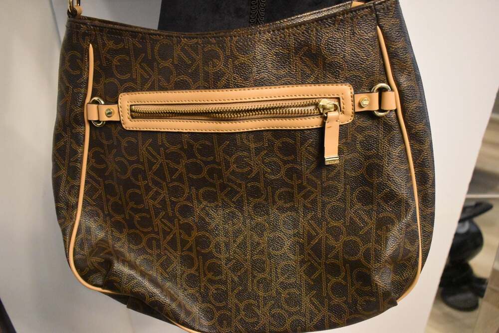 Calvin Klein Brown Monogram Logo Crossbody Bag with Front Zip Pocket